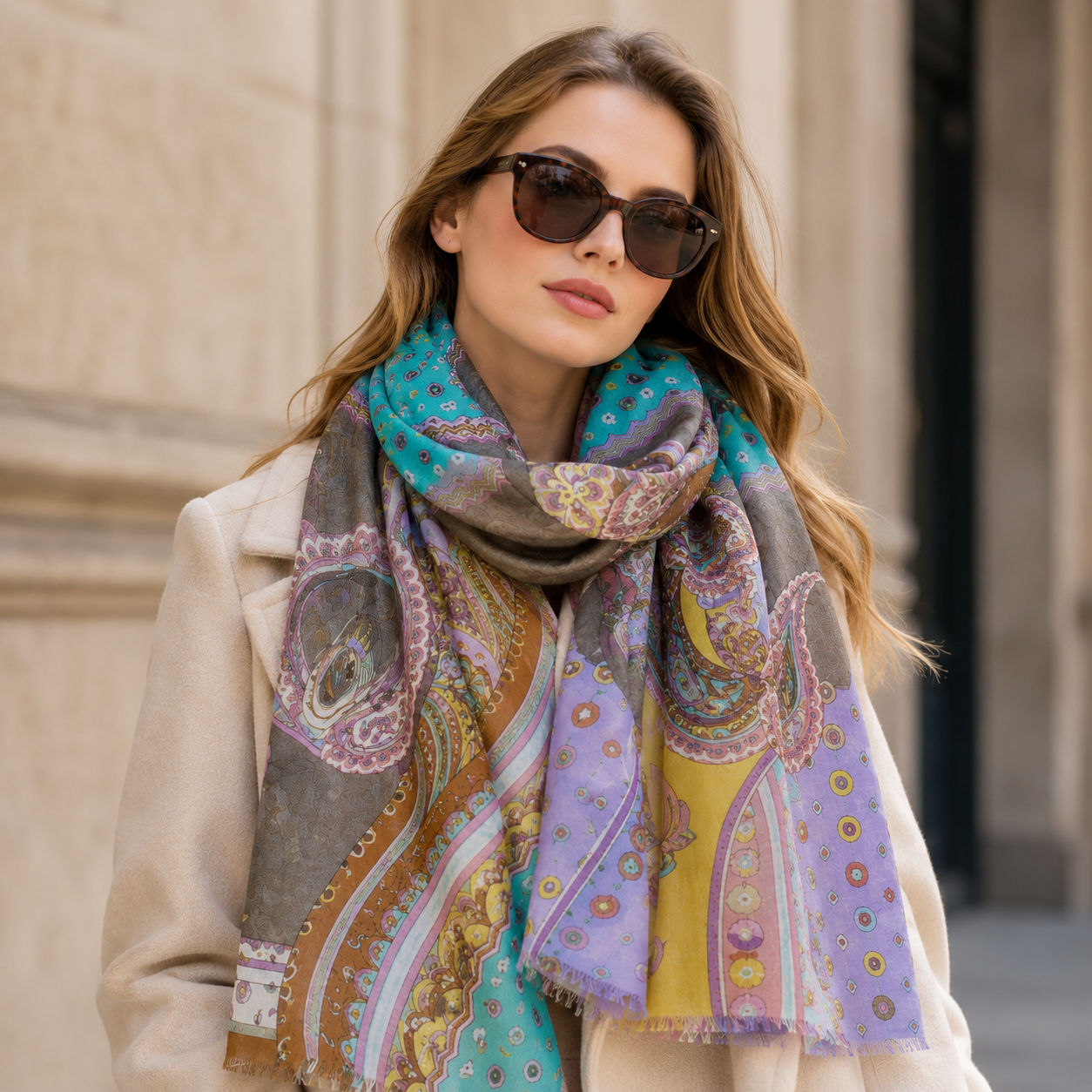 Digital Print Wool Scarf/Shawl 284